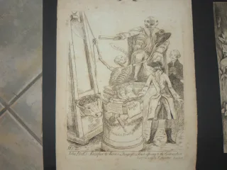 Persönlichkeiten mit Guillotine, eau-forte époque 18ème.