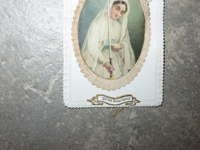 Image pieuse en dentelle et à système époque début 20ème.