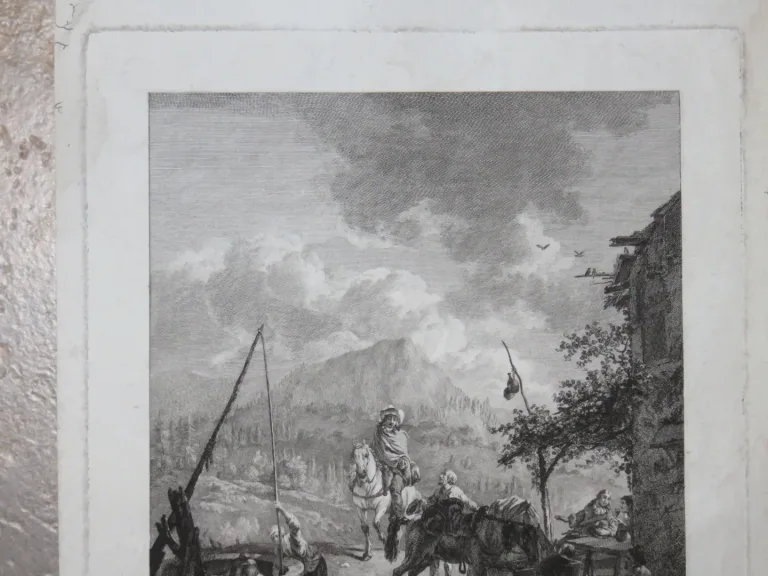 Scène près dun puit, Tiefdruck-Epoche 18ème.