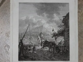 Scène près dun puit, Tiefdruck-Epoche 18ème.