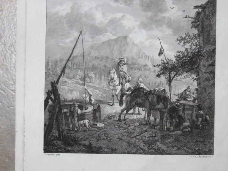 Scène près dun puit, Tiefdruck-Epoche 18ème.