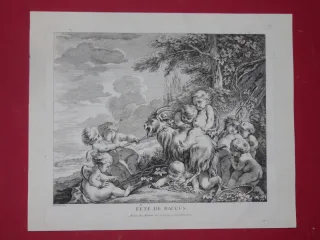 " Fête de Baccus ", Dieu de la Vigne, eau-forte époque 18ème.