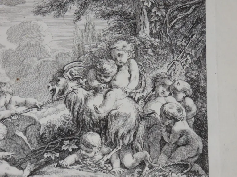«Fête de Baccus», Dieu de la Vigne, eau-forte époque 18ème.