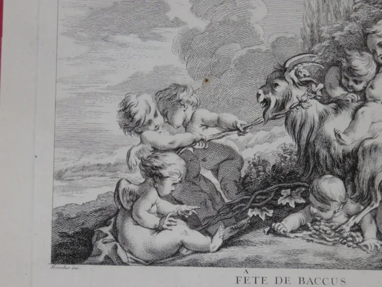 «Fête de Baccus», Dieu de la Vigne, eau-forte époque 18ème.