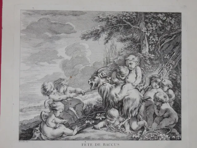 " Fête de Baccus ", Dieu de la Vigne, eau-forte époque 18ème.