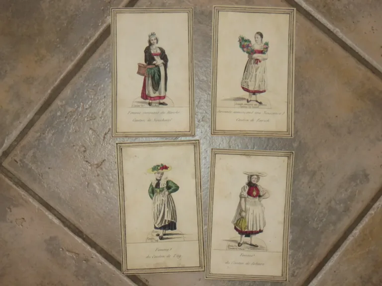Personnages de Suisse, 4 Tiefdrucke époque fin 18ème.