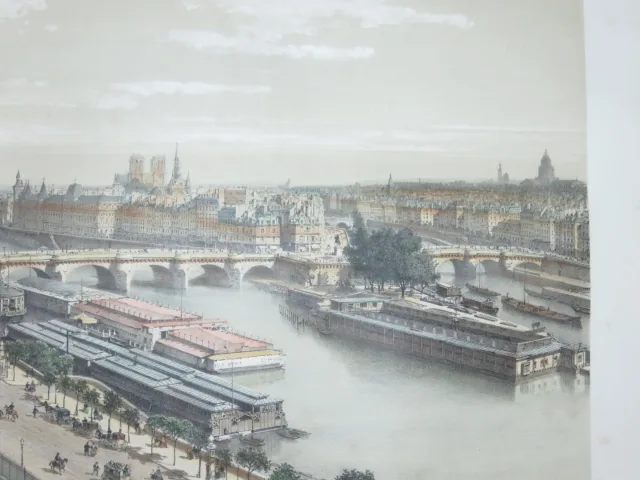 Parigi, Vue de la Seine, Premio del Louvre, Lithographie époque 19ème.