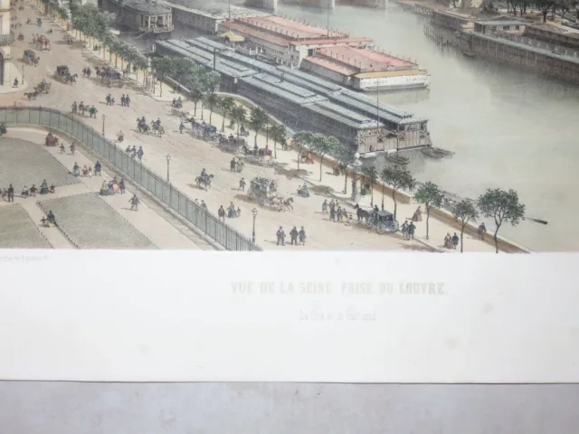 Parigi, Vue de la Seine, Premio del Louvre, Lithographie époque 19ème.