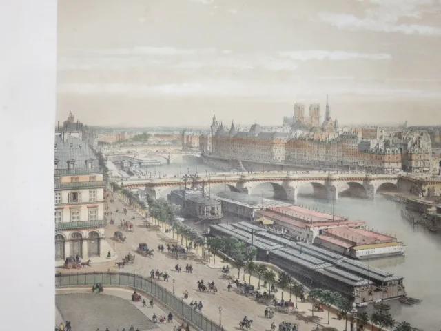 Parigi, Vue de la Seine, Premio del Louvre, Lithographie époque 19ème.
