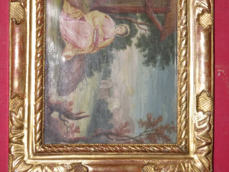 "Sainte Méditant ", Gouache Avec Cadre, époque 18ème.