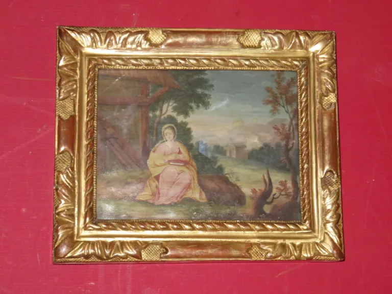 "Sainte Méditant ", Gouache Avec Cadre, époque 18ème.