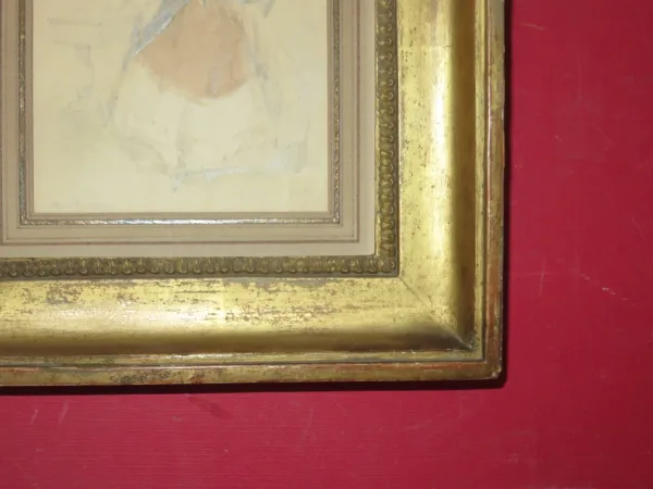 "L'élégante à l'Ombrelle", Aquarelle Signée, Epoche 19ème