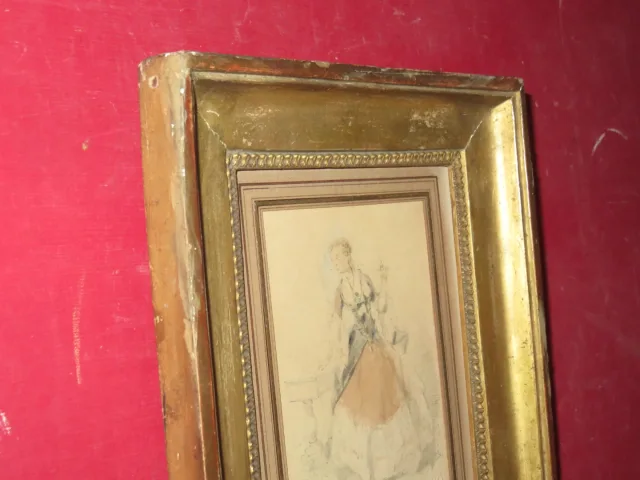 " L'élégante à l'Ombrelle ", Aquarelle Signée, époque 19ème