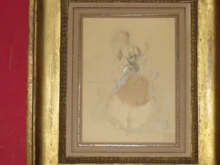 " L'élégante à l'Ombrelle ", Aquarelle Signée, époque 19ème