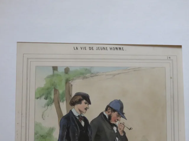 "la vie de jeune homme", lithographie von Gavarni, époque 19ème.
