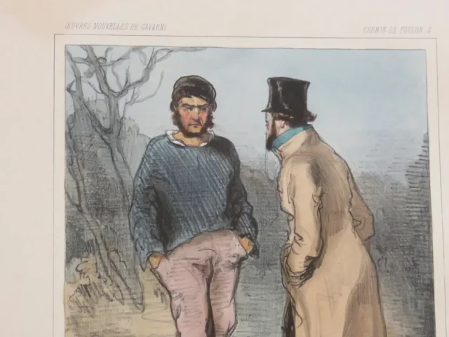 "Konversation entre hommes", Lithografie von Gavarni, Epoche 19ème.