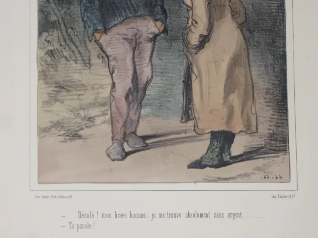 "Konversation entre hommes", Lithografie von Gavarni, Epoche 19ème.