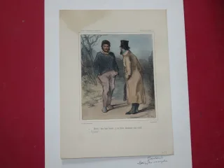 "  Conversation entre hommes ", lithographie de Gavarni, époque 19ème.