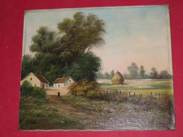 Scène De Campagne, Peinture Epoche 19ème.