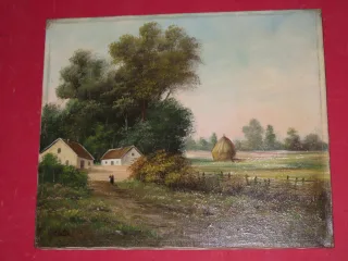 Scène De Campagne, Peinture Epoche 19ème.