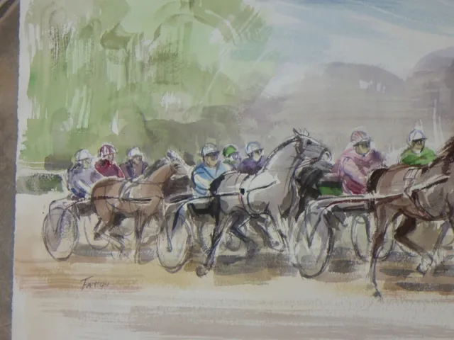 Course hippique,  aquarelle époque 20ème.