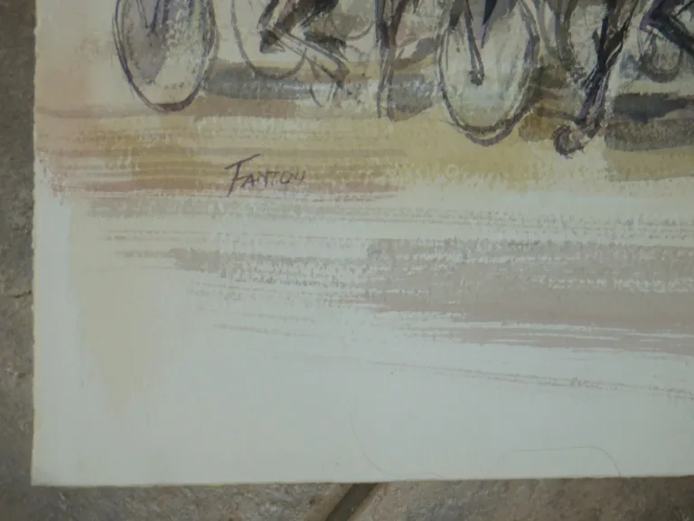 WATERCOLOUR OF A HORSE RACE SIGNED GUY FANTOU