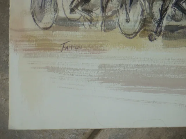 Course hippique,  aquarelle époque 20ème.