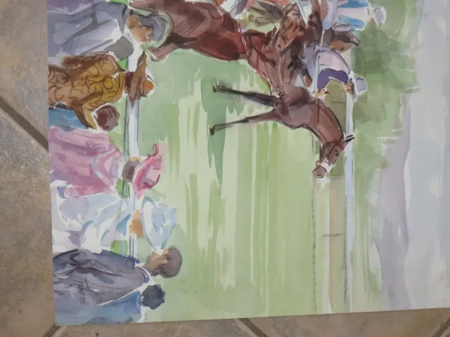 Course hippique,  aquarelle  et époque 20ème.