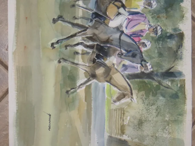 Chevaux  hippiques,  aquarelle  et époque 20ème.