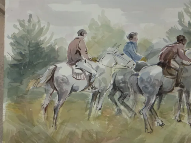 Promenade à cheval,  aquarelle époque 20ème.