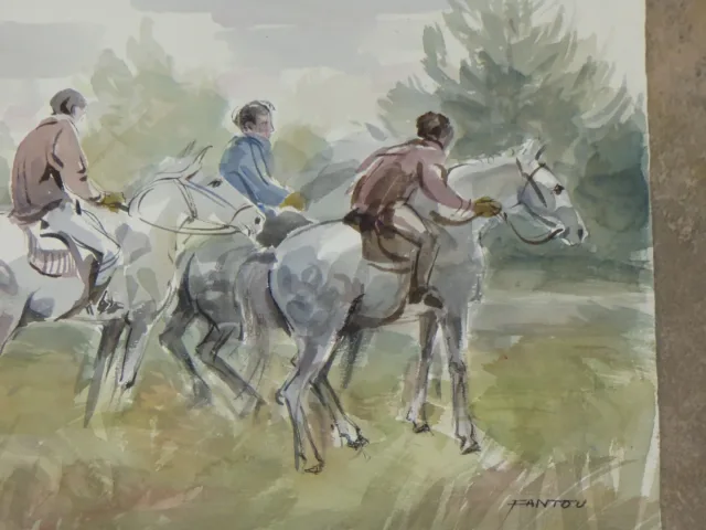 Promenade à cheval,  aquarelle époque 20ème.