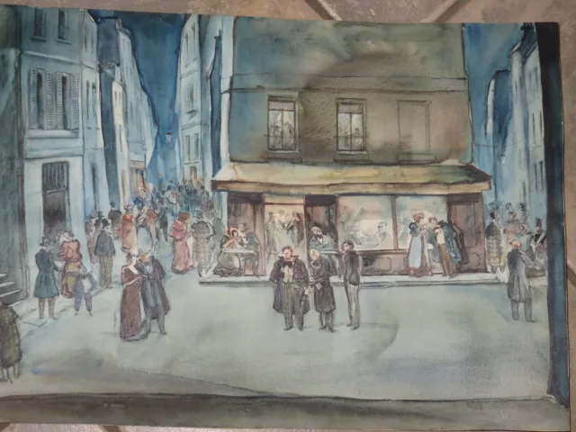 Scène De Rue, Aquarelle Signée Stannard, époque 20ème.