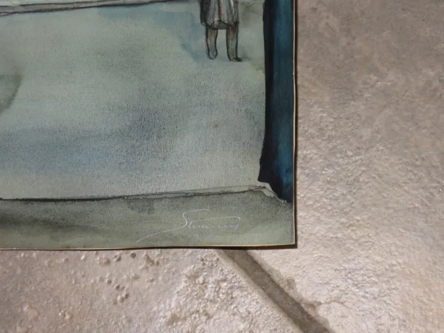 Scène De Rue, Aquarelle Signée Stannard, époque 20ème.