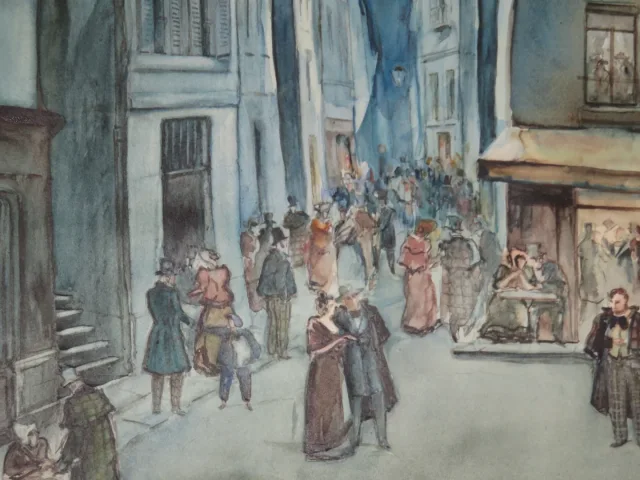 Scène De Rue, Aquarelle Signée Stannard, époque 20ème.
