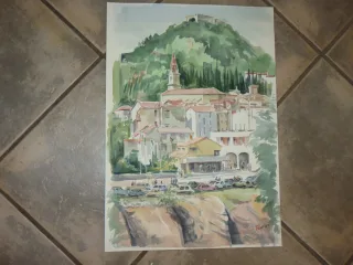 Un village, Aquarelle signée Guy Fantou, époque 20ème.