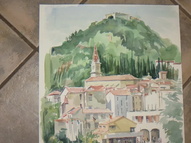 Un village, Aquarelle signée Guy Fantou, époque 20ème.