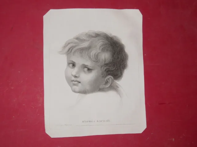 Tête d'enfant d'après Raphaël, eau-forte époque 19ème.