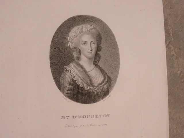 Portrait de Mme D'Houdetot, eau-forte époque début 19ème.