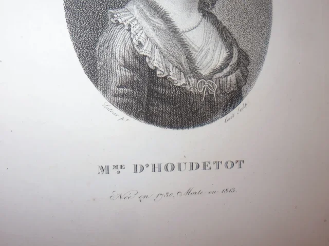 Portrait de Mme D'Houdetot, eau-forte époque début 19ème.