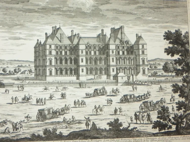 Chateau royal de Madrid, eau-forte époque 19ème.