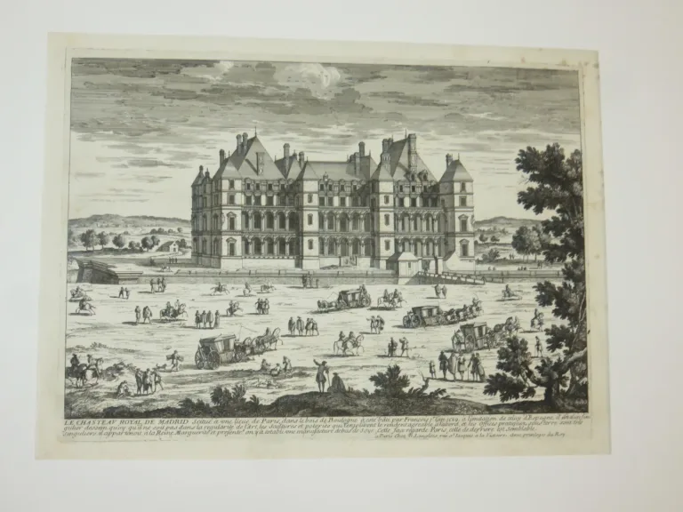 Chateau royal de Madrid, eau-forte époque 19ème.