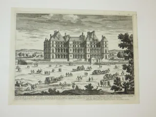 Chateau royal de Madrid, eau-forte époque 19ème.