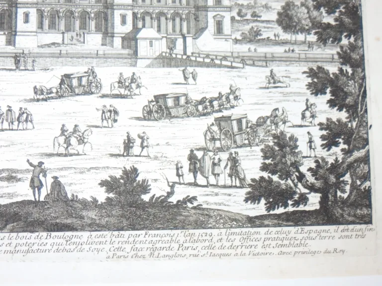 Chateau royal de Madrid, eau-forte époque 19ème.