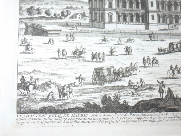 Chateau royal de Madrid, eau-forte époque 19ème.