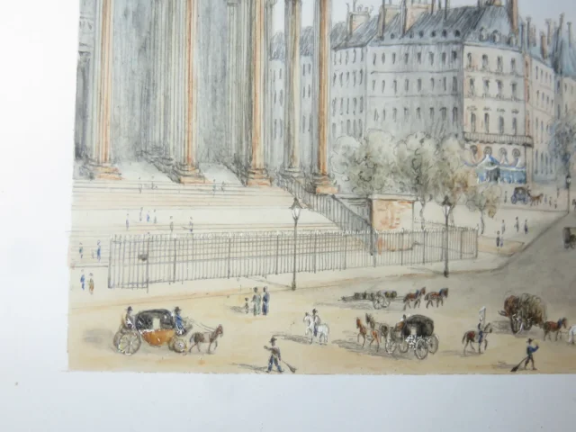 Paris, Place De La Madeleine, Aquarelle époque 19ème.