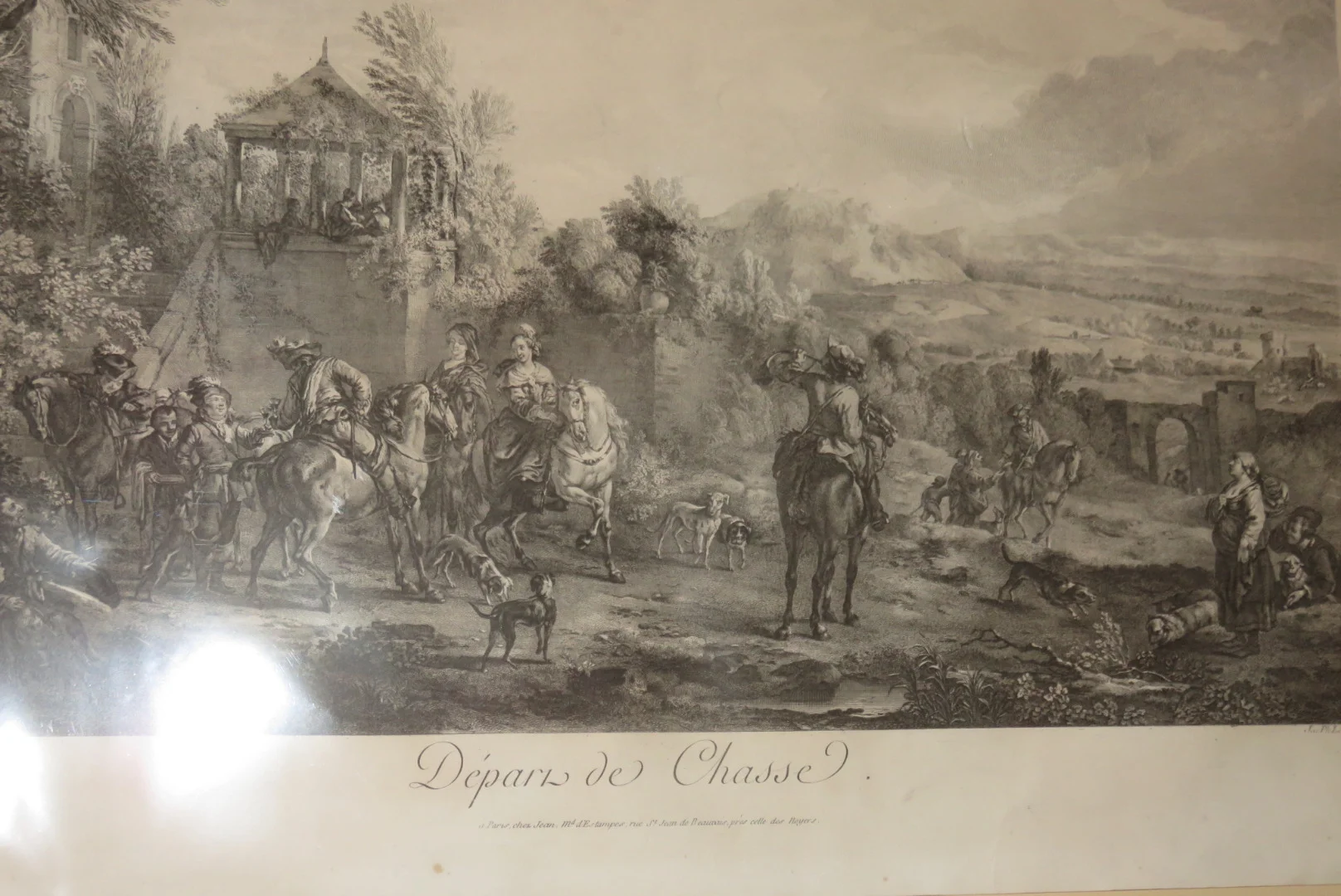 " Départ de Chasse", gravure époque début 19ème.