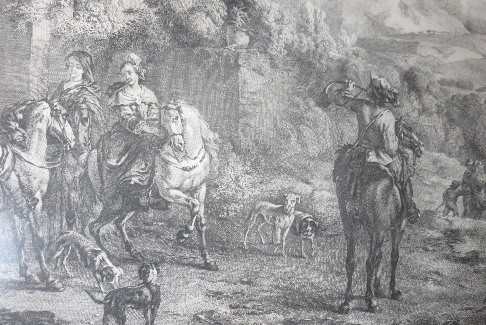 " Départ de Chasse", gravure époque début 19ème.