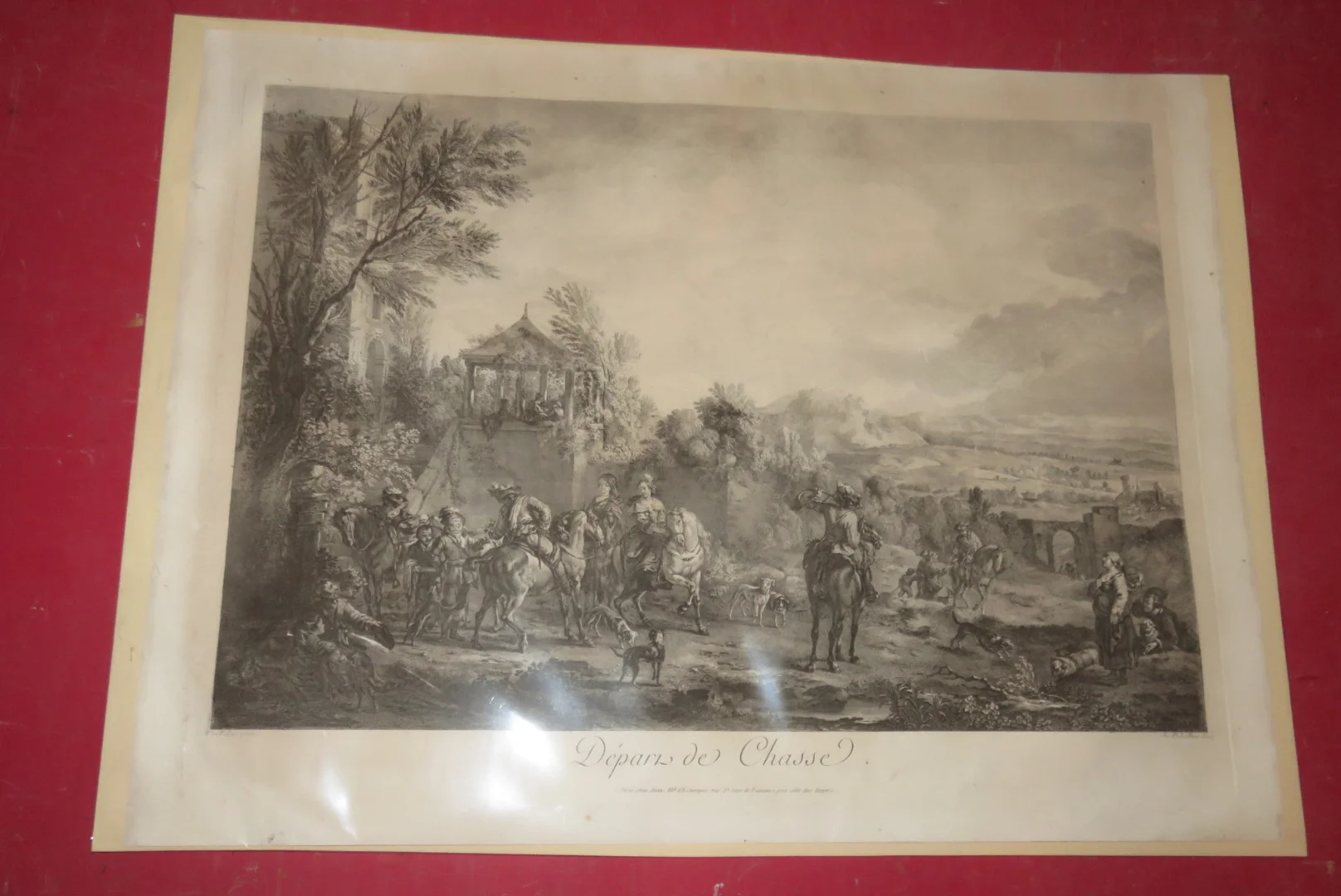 " Départ de Chasse", gravure époque début 19ème.
