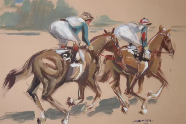 Courses Hippiques,  Aquarelles époque 20ème.