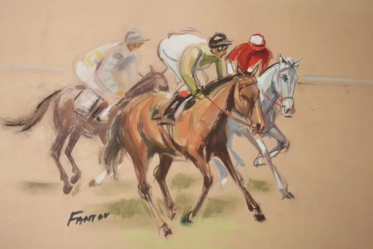 Courses Hippiques,  Aquarelles époque 20ème.